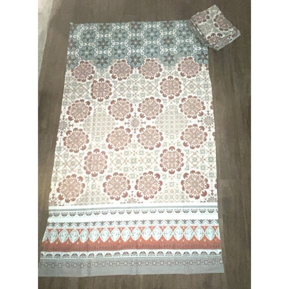 Curtains Set Of 4 Panels 49x82 Bohemian Pattern Coral Gray Teal Rod Pocket 2 Way - Picture 5 of 12
